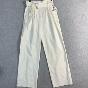 Vince Camuto Paperbag Pants Womens 4 Off White Belted Wide Leg Pockets NWT